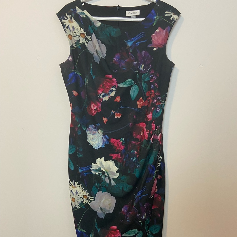 Calvin Klein Black Floral Midi Dress